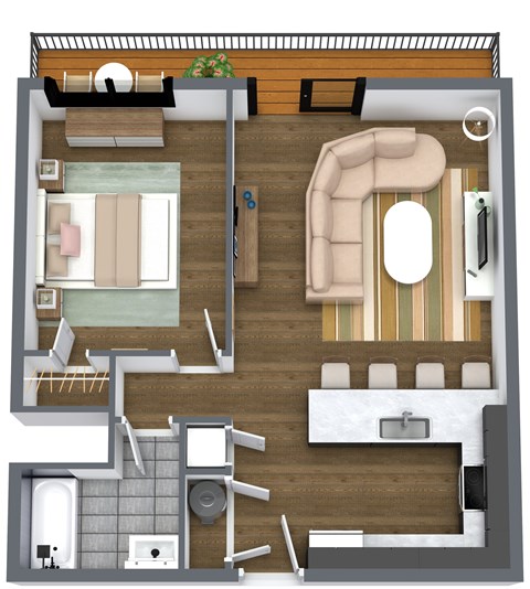 Floor plan for 1 bed, 1 bath, 625 sqft